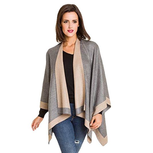 Eleganter Farbblock-Poncho für Damen für Herbst und Winter