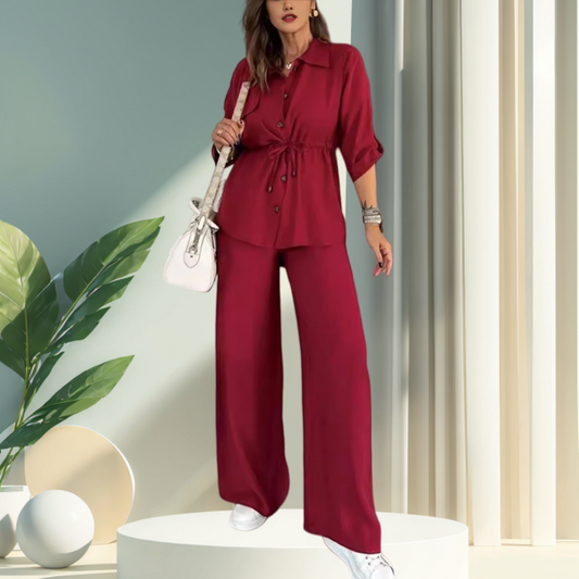 Damen-Set: Oberteil mit Knopfleiste und locker sitzende Hose