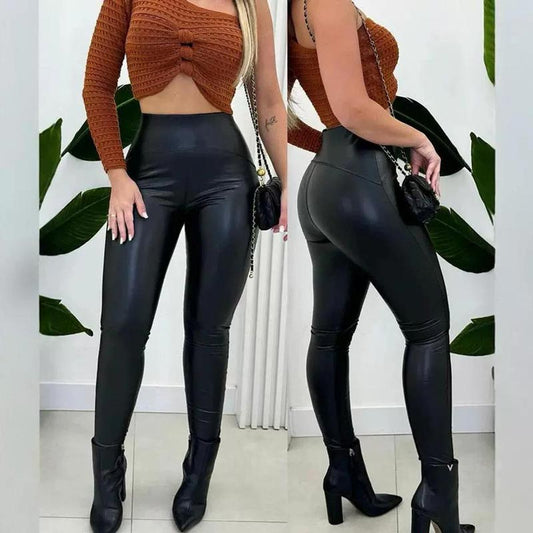 Lässige PU-Leder-Leggings für Damen