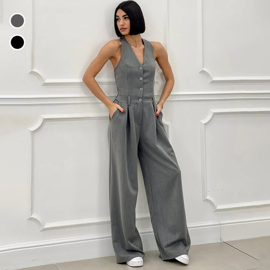 ⏳Begrenzte Zeit -50 % Rabatt💥Ärmelloser Jumpsuit mit Knopfleiste vorne für Damen